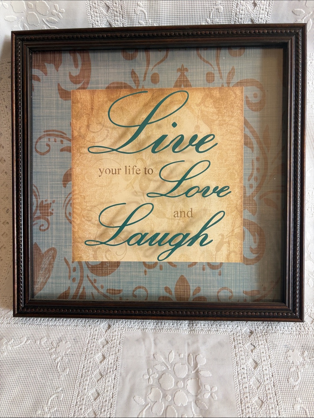 Live Love Laugh Wall Art - Teal and Beige Framed Print